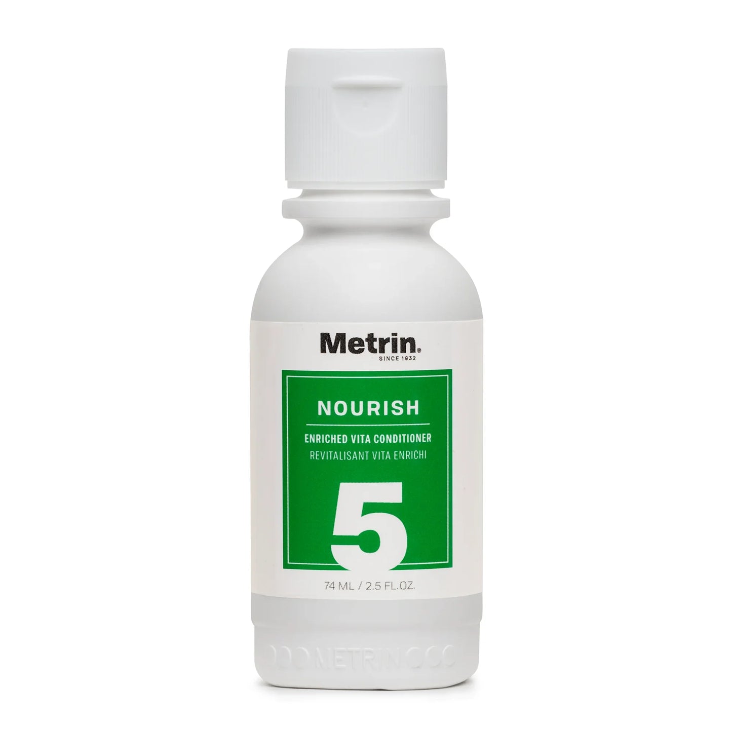 White bottle of Metrin Nourish Enriched Vita Conditioner on a white background