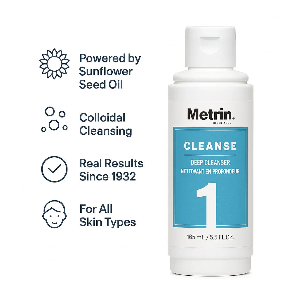 Metrin Deep Cleanser – gentle vegan facial cleanser for women, fragrance-free skincare, suitable for all skin types