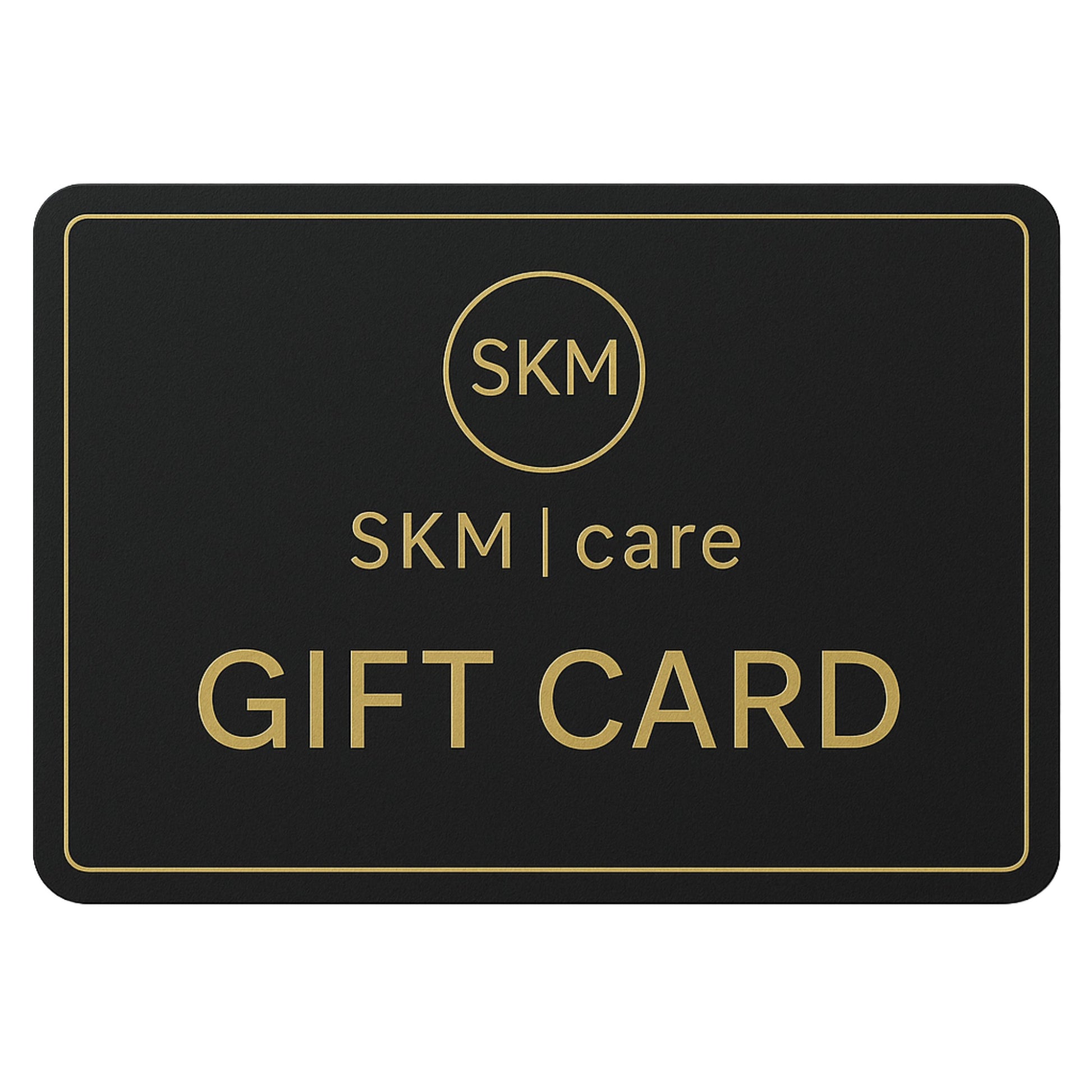 SKMcare digital skincare gift card featuring gold logo and charcoal design.