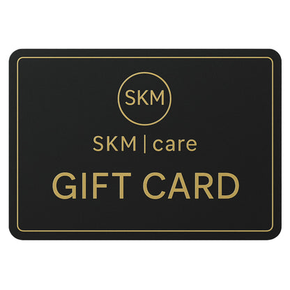 SKMcare digital skincare gift card featuring gold logo and charcoal design.